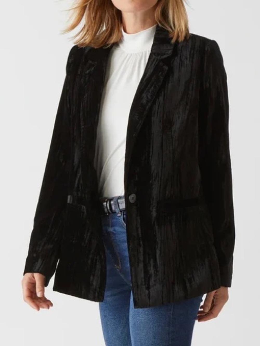 Michael Stars Black crushed velvet Open-Front Blazer Size S - Picture 3 of 7